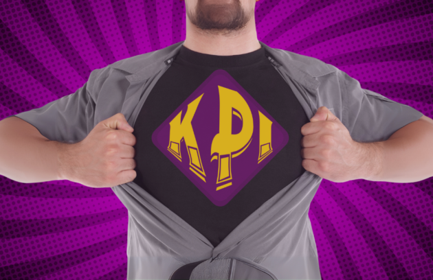 Superhero with KPI on chest representing KPIs in physical therapy clinics, highlighting the importance of data-driven performance and EMR systems.