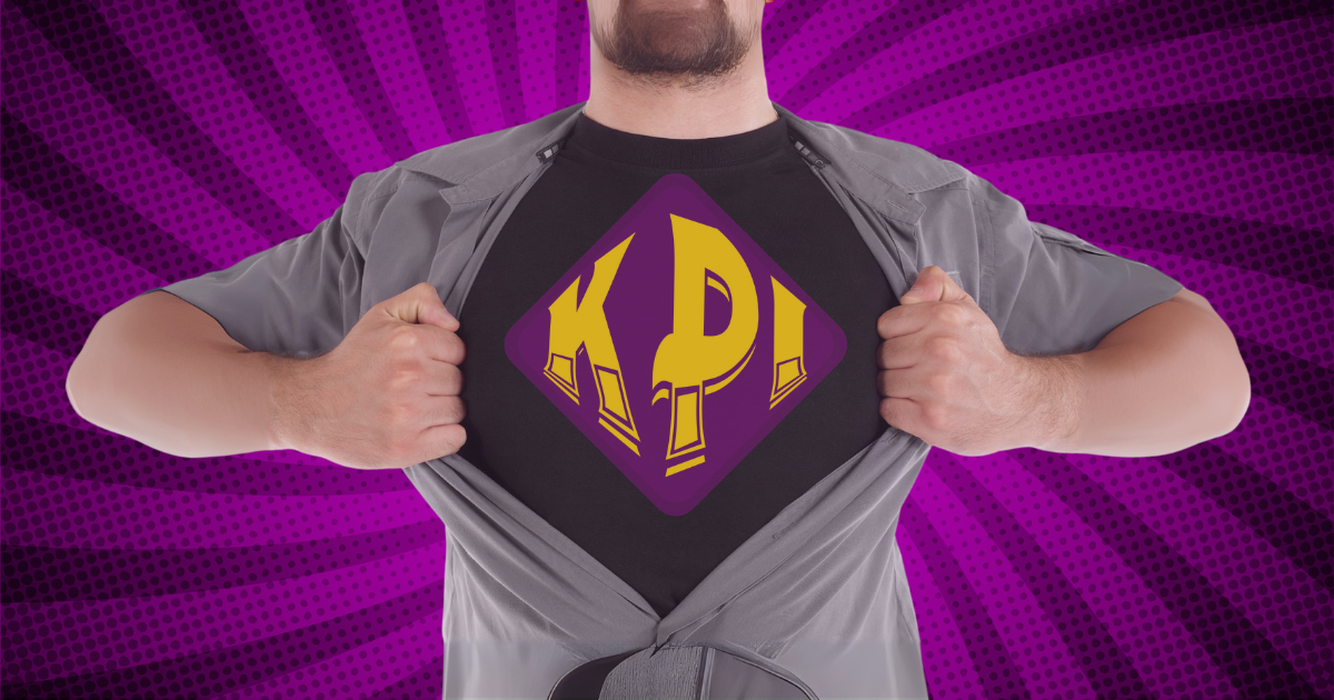 Superhero with KPI on chest representing KPIs in physical therapy clinics, highlighting the importance of data-driven performance and EMR systems.