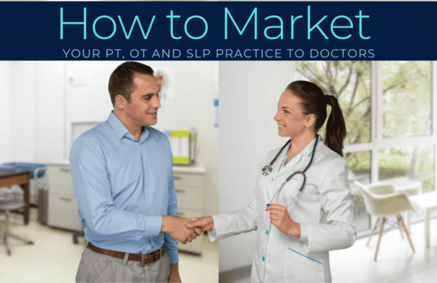 Therapist and doctor shaking hands, symbolizing how to market PT, OT, and SLP practice by building trust and professional connections for better referrals.