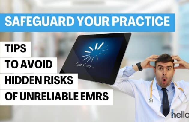 A therapist looking shocked and concerned after discovering the hidden cybersecurity risks of using an unreliable EMR system.