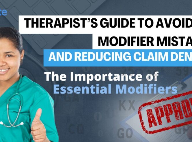 Therapist reviewing CPT codes and modifiers to avoid claim denials