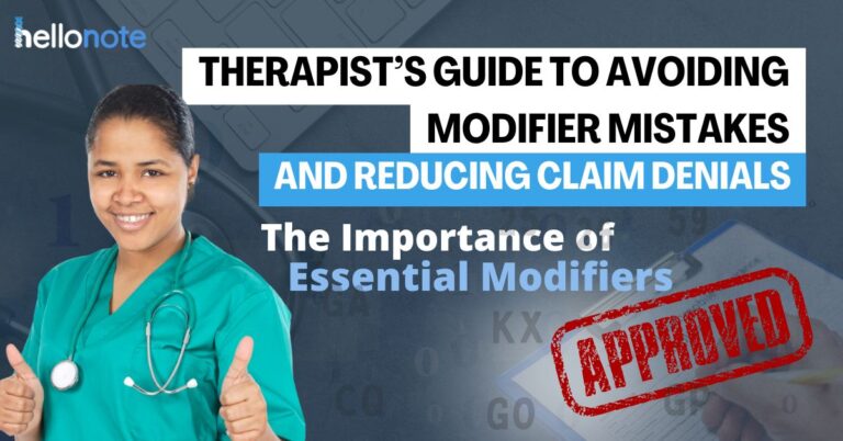 Therapist reviewing CPT codes and modifiers to avoid claim denials