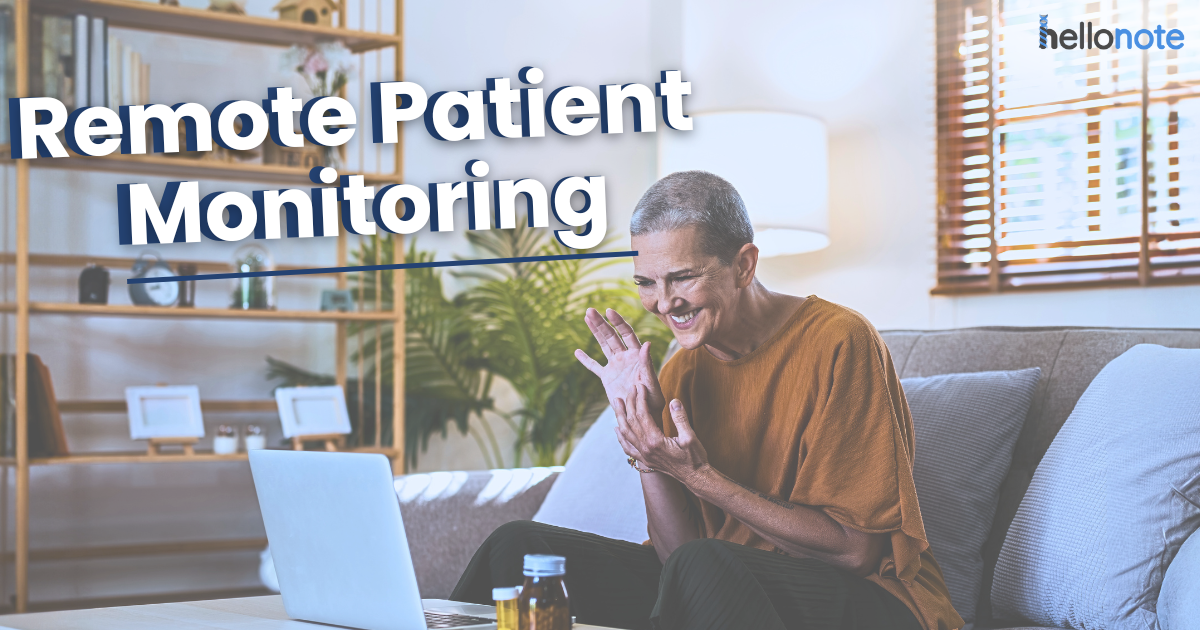 A patient at home using a computer to check her health records remotely, showcasing the convenience and effectiveness of Remote Patient Monitoring (RPM) in modern healthcare.