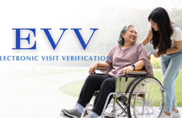 Therapist visiting patient for Electronic Visit Verification (EVV) documentation with a smile