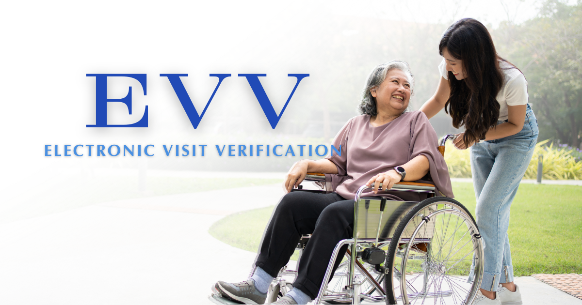 Therapist visiting patient for Electronic Visit Verification (EVV) documentation with a smile