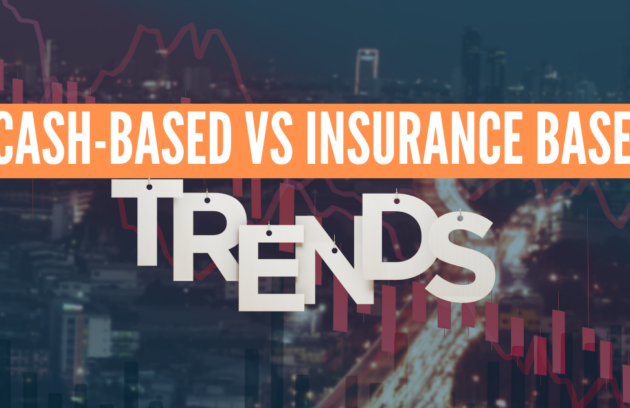 a stone background and trend word with cash-based vs. insurance-based title