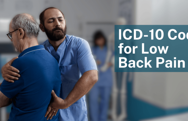 Healthcare provider assisting patient with low back pain, with a focus on the ICD-10 code updates for low back pain in 2025