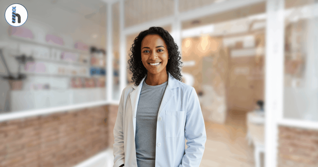 A confident female rehabilitation professional in a clinic