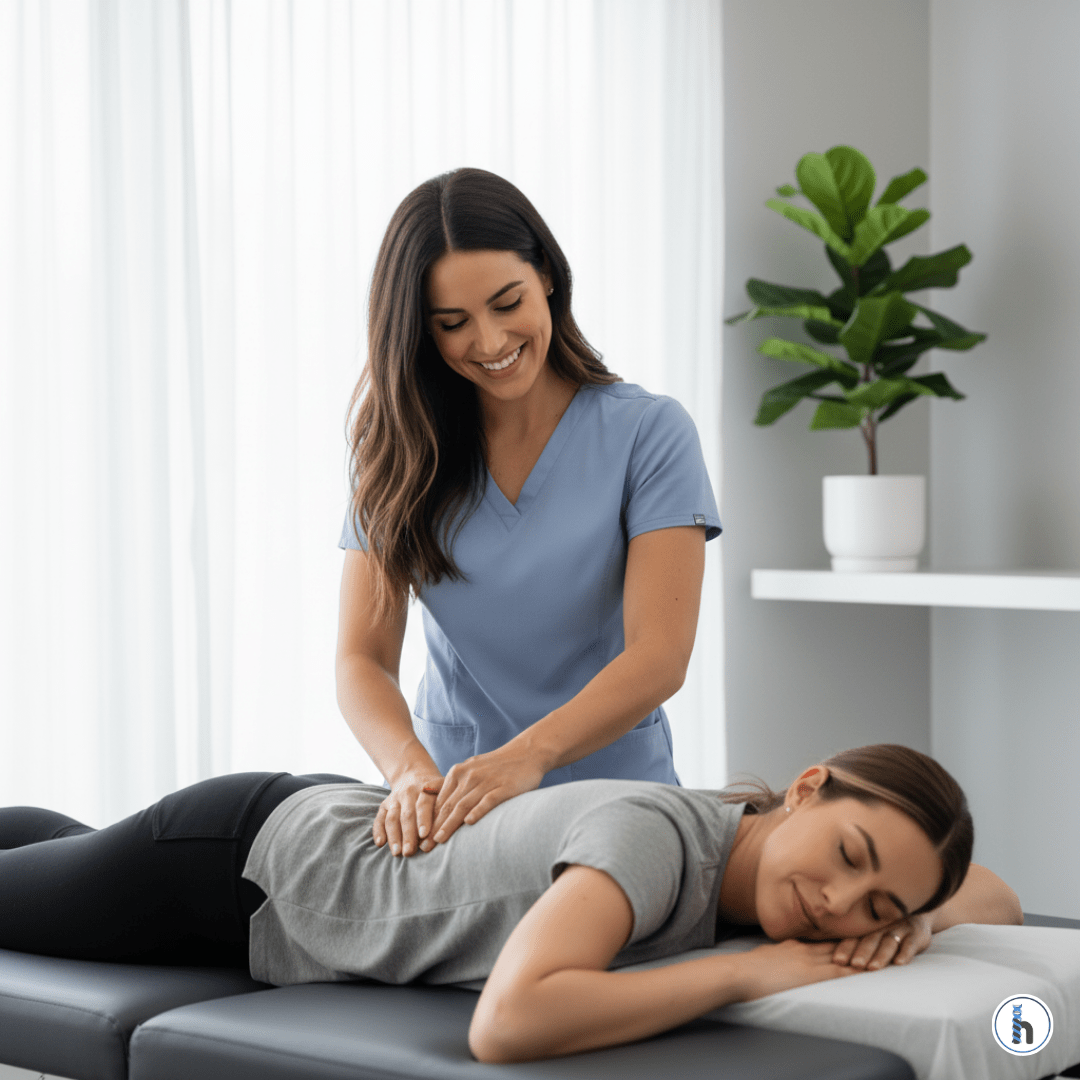 Chiropractor using EMR for chiropractors during patient adjustment