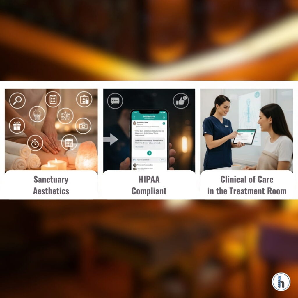 Massage therapist documenting a plan of care for tech neck relief on a tablet in a clinical setting.