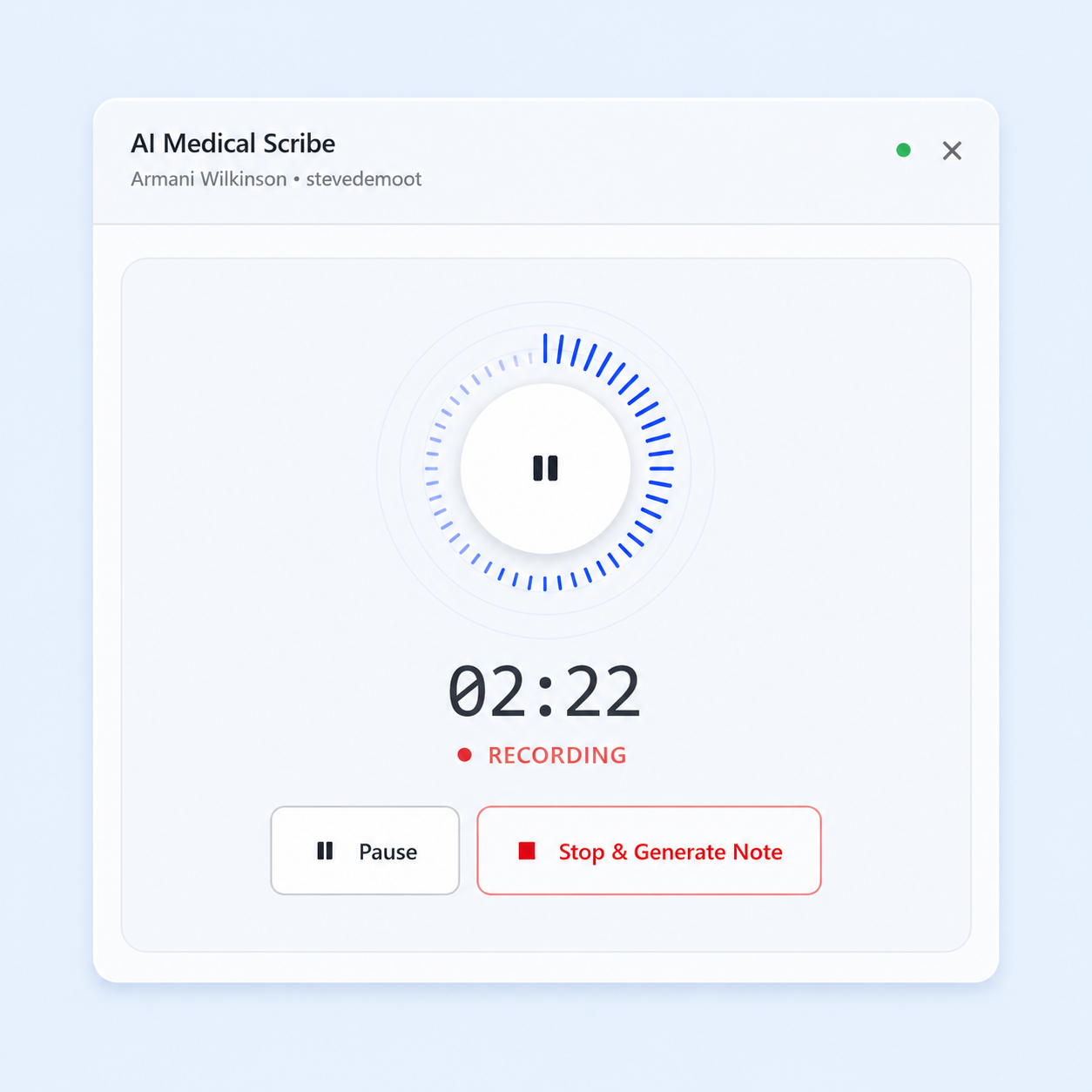 HelloNote AI Medical Scribe recording screen