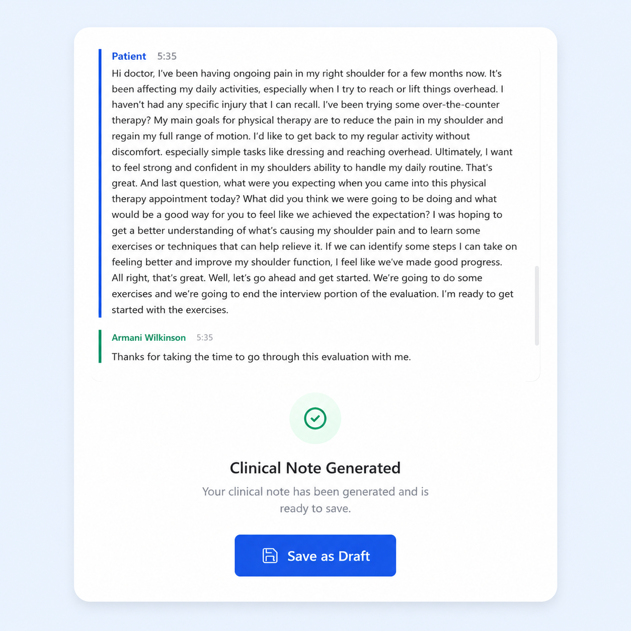 HelloNote AI Scribe clinical note generated