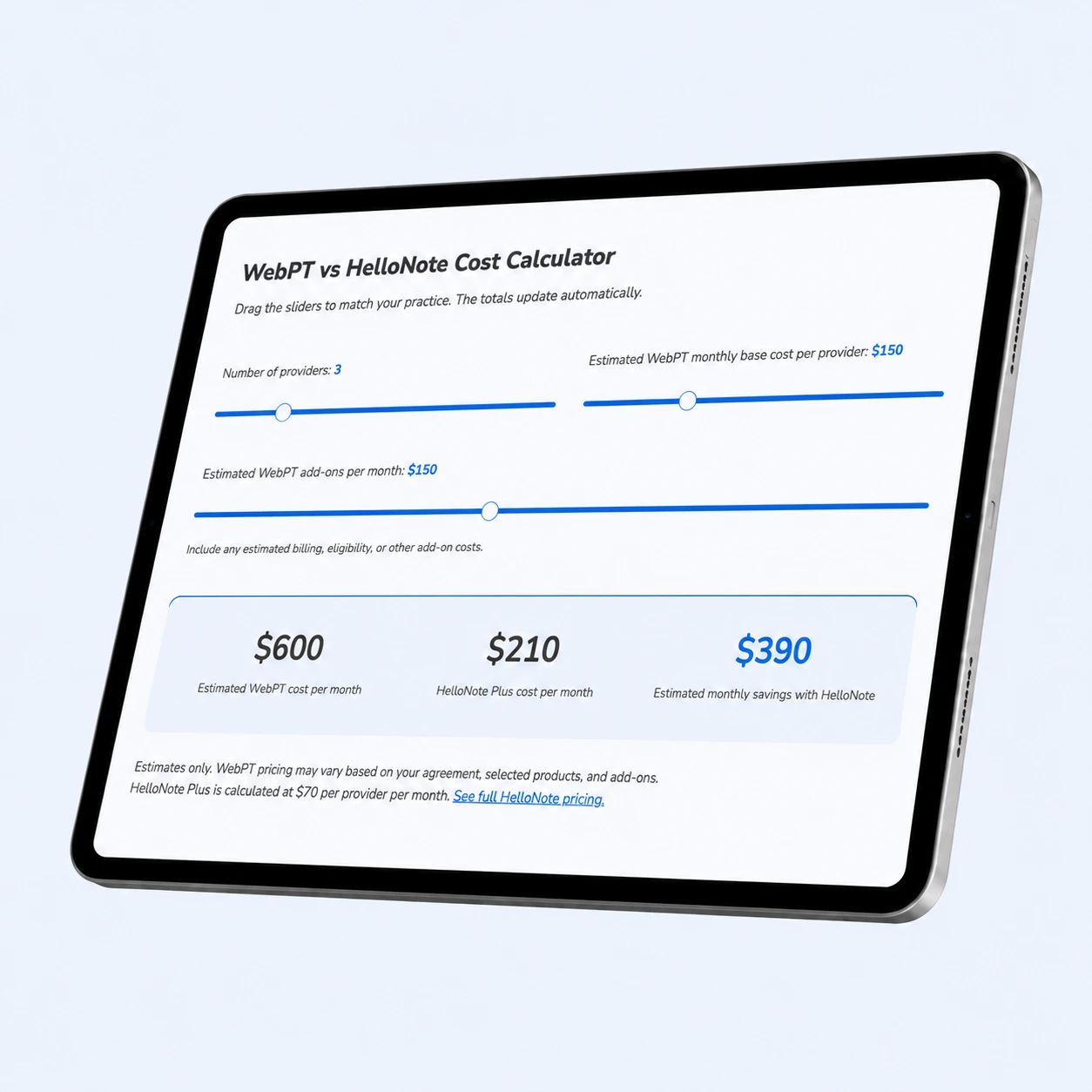 HelloNote EMR feature dashboard