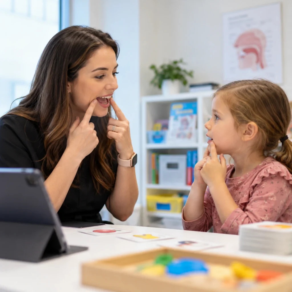 Speech-language pathologist providing individual speech therapy for CPT 92507 documentation